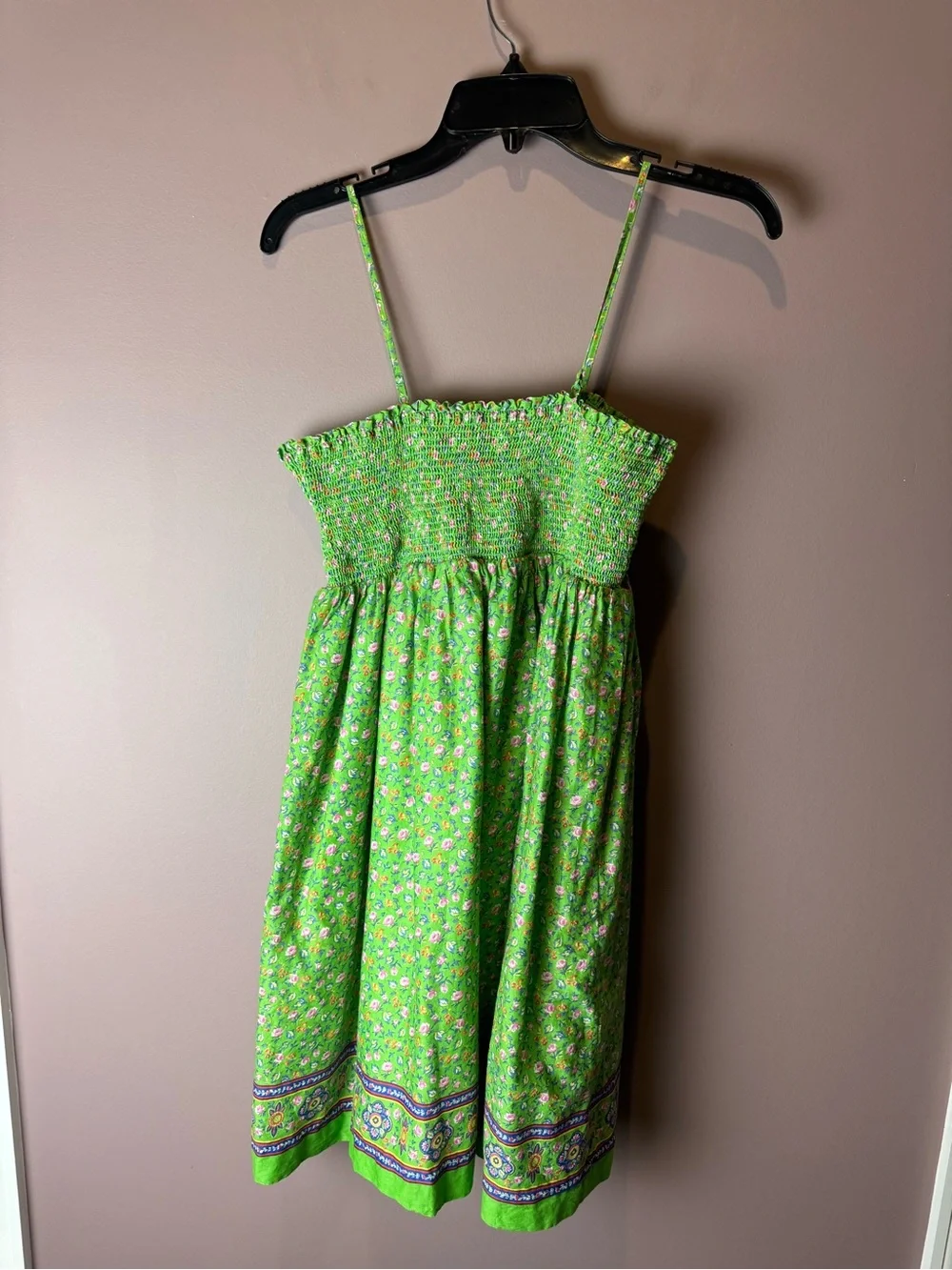Ralph Lauren Smocked Green Sun Dress Floral Girls 16